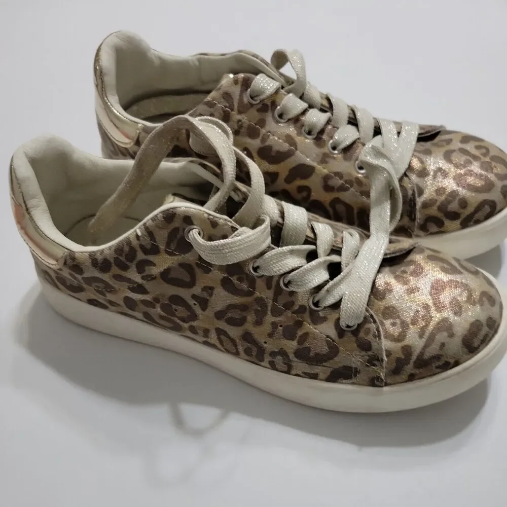 Sophie17 Shoes Girls 4 Leapord Brown Sneaker Classic Lace Up Low Top Flat Animal